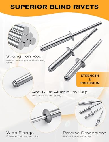 400 PCS 3/32" Blind Rivets, Aluminum Pop Rivet Kit, 4 Sizes Assortment – 1/8 5/32 3/16 1/4 Lengths, Dome Head, Open-End, Steel Mandrel - style: 400 PCs x 3/32"