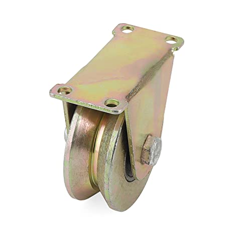 LEXININ 4 PCS 3 Inch V Groove Track Roller, 45# Steel Sliding Gate Casters Wheels with Bracket, V-Shaped Bracket Roller for Sliding Doors, Industrial Machines, Wire Rope Rail