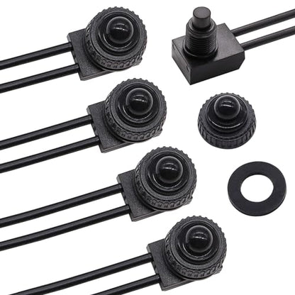 TWTADE 5PCS Waterproof RV Push Button Switch 12V ON/Off SPST Switch for Motorcycle/Auto Car Bathroom Fan with 4.5''Lines KP-107-5PCS - size: 5PCS