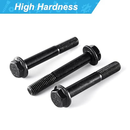 M10 x 90mm 6Pcs Flanged Hex Head Bolts, M10 x 1.5 Bolts, Flange Hexagon Head Screws, 10.9 Grade Alloy Steel, Black Oxide Finish, Metric Machine Threaded, Half Thread - size: M10 x 90mm(6PCS)