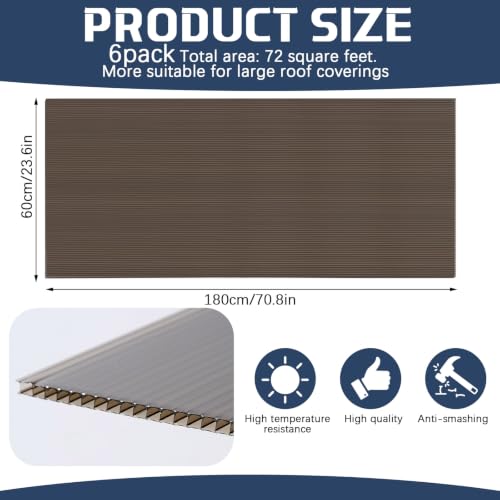 6 Pcs 6' X 2' X 0.2'' Polycarbonate Greenhouse Panels Roof Panels, Brown - color: Brown, size: 6' x 2' x 0.2''