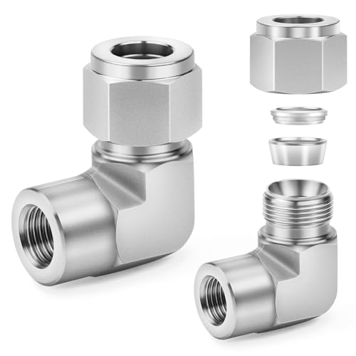 ChillWaves 304 Stainless Steel Compression Tube Fitting, 1/4" OD x 1/4" NPT Female 90 Degree Elbow Compression Union Connector(2-PACK) - size: 1/4" OD x 1/4" FNPT