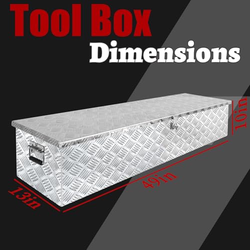 49x13x10 Inch Heavy Duty Pickup Storage Box Diamond Plate Portable Toolboxes Aluminum Underbody Truck Tool Box with Buckle Lock and Keys Suitable for Truck Bed Pickup RV Trailer - size: 49" L x13" W x10" H