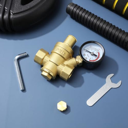NOLITOY 1/2 inch Adjustable Copper Water Pressure Regulator with Gauge