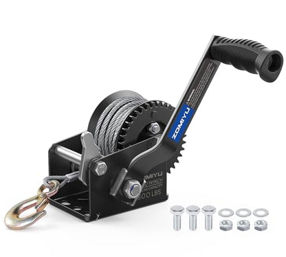 800lb Boat Trailer Winch with Cable, Portable Hand Winch for Towing - size: 800Lbs cable Winch