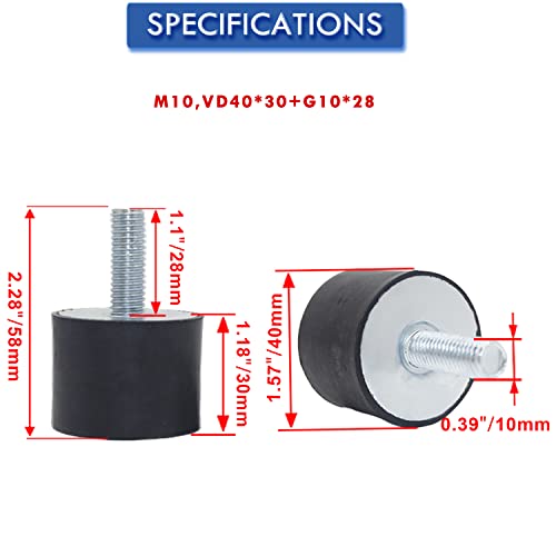 4Pcs M10 40x30mm Rubber Isolator Mounts Single Stud Shock Absorber - size: M10,VD40*30+G10*28