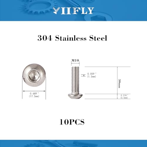 M10x1.5 Bolt, M10 x 30mm Button Head Socket Cap Bolts Screws,304 Stainless Steel(A2-70), Allen Hex Drive, Bright Finish, Fully Threaded, Quantity 10 - size: M10 x 30mm(10PCS)