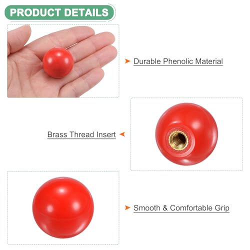 M METERXITY 3-Pack Threaded Ball Knobs, M6 Female Thread 25mm Dia. Thermoset Ball Knob for Lathe/Machine/Lawn Mowers, Round Phenolic Brass Insert Lever Handle [Red] - color: Red, size: M6x25mm