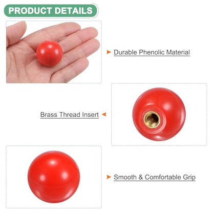M METERXITY 3-Pack Threaded Ball Knobs, M6 Female Thread 25mm Dia. Thermoset Ball Knob for Lathe/Machine/Lawn Mowers, Round Phenolic Brass Insert Lever Handle [Red] - color: Red, size: M6x25mm