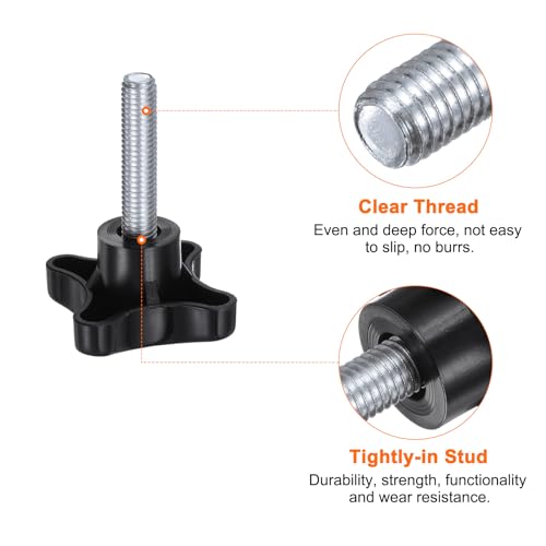 HARFINGTON 2pcs Star Knobs M10 x 40mm Male Thread Plastic 4-Star Stud Knob Hand Tightening Clamping Screw Replacement Threaded Handle, Black - size: M10 x 40mm