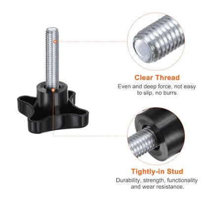 HARFINGTON 2pcs Star Knobs M10 x 40mm Male Thread Plastic 4-Star Stud Knob Hand Tightening Clamping Screw Replacement Threaded Handle, Black - size: M10 x 40mm