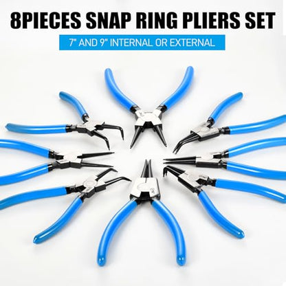 SMOTIVEPRO Precision 8PCS Snap Ring Pliers Set, 7" & 9" Internal/External - size: 8PC 7"/9" Internal/External Set
