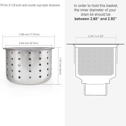 GZILA Kitchen Sink Drain Basket Only, 3-inch Basket for Kitchen Sink Strainer Replacement, Deep Cup Strainers with Handle, SUS 304 Stainless Steel - color: Stainless-steel