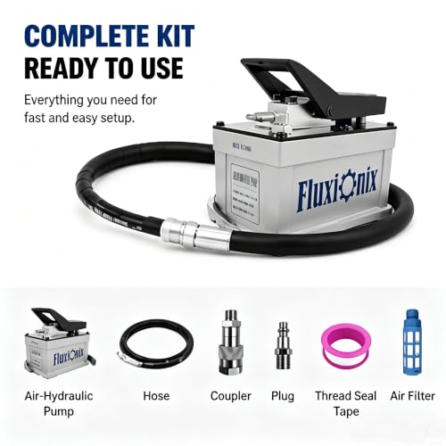 Air Hydraulic Pump 10,000 PSI, 1.7L Reservoir, NPT 1/4" Inlet, NPT 3/8" Oil Outlet,Hydraulic Pump Air Hydraulic Foot Pump with 6.6ft Pipe, Gray - color: Gray