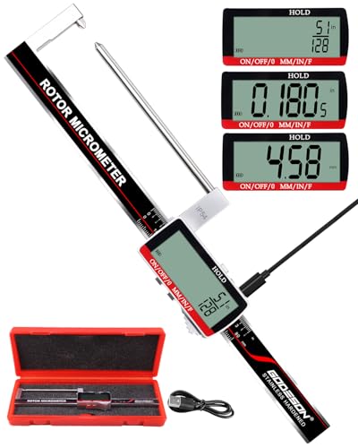 Brake Rotor Gauge, Rechargeable Digital Caliper 3.25-Inch ±0.03mm Accuracy, Stainless Steel Body, Large LCD Display with Hold, mm/inch/F Units, IP54, Measures Discs Without Removing Wheels - size: 3.25"-USB‑C