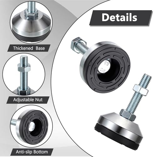 4 PCS Machine Leveling Feet, 3200 lb Total Static Load M12-Thread 2.4'' Dia - size: D60xM12x50