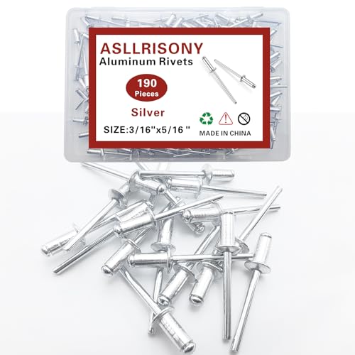190pcs Silver 3/16-5/16 Inches Aluminum Blind Rivets, 4.8-8 mm Pop Rivets, Aluminum Grip and Steel Mandrel - color: Silver, size: 3/16-5/16 Inches