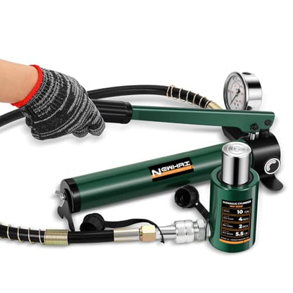 Newhai 10T Hydraulic Ram Kit & CP-180 Pump with Pressure Gauge, 2" Stroke - style: 10 ton Jack+cp180 Pump