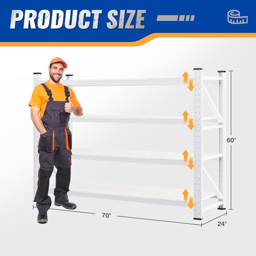 BYNSOE 60" W Storage Shelves 5000lbs Garage Metal Shelving Heavy Duty Garage Shelves Adjustable Storage Shelves for Industrial, Factory, (White, 60" W X 24" D X 70" H) - color: White, size: 60" W X 24" D X 70" H