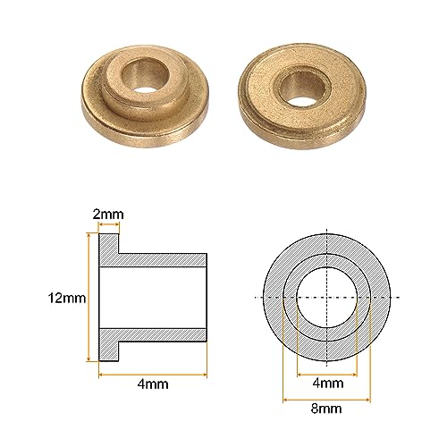HARFINGTON 8pcs Flange Bearing Sleeve 4mm Bore 8mm OD 4mm Length 2mm Flange Thickness Bronze Bushing Self Lubricating Bushings Sleeve for Industrial Equipment - size: 4mm x 8mm x 4mm