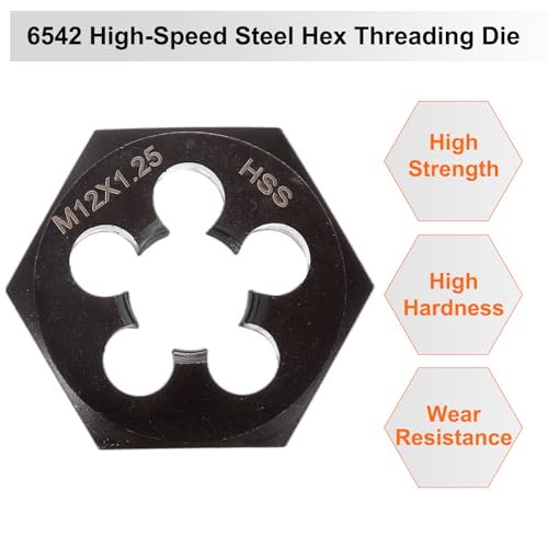 HARFINGTON Hex Threading Die M12 x 1.25 Metric Thread Right Hand High Speed Steel Rethreading Fixed Die Screw Cutting Tapping Repair Tool - size: M12 x 1.25