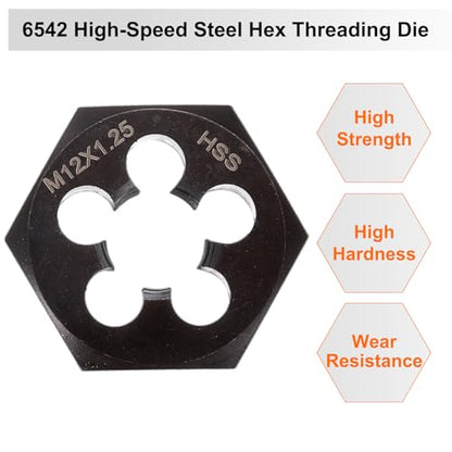 HARFINGTON Hex Threading Die M12 x 1.25 Metric Thread Right Hand High Speed Steel Rethreading Fixed Die Screw Cutting Tapping Repair Tool - size: M12 x 1.25