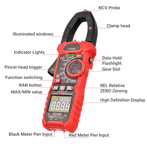 Digital Clamp Meter Multimeter HT208D 6000 Counts AC DC Voltage Current NCV Tester with Frequency Measurement