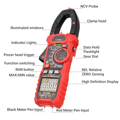 Digital Clamp Meter Multimeter HT208D 6000 Counts AC DC Voltage Current NCV Tester with Frequency Measurement