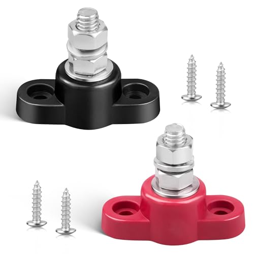 RED WOLF 12V 150A Power Distribution Block 5/16" Single Stud Busbar M8 Terminal Bus Bar 12 Volt DC Battery Junction Post for Auto Boat Marine Solar System Positive and Negative (2PC) - size: Single M8 Stud