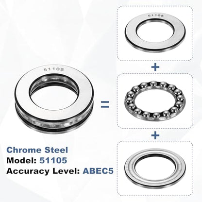 uxcell 2Pcs Thrust Ball Bearings, 25mm Bore 42mm OD 11mm Thick 51105 ABEC5 - size: 51105 25mm x 42mm x 11mm