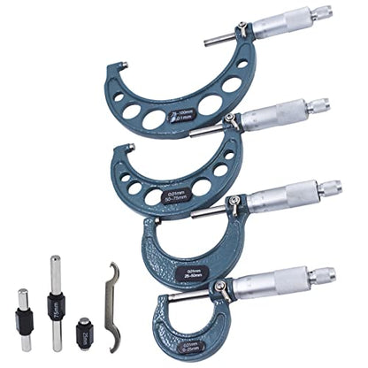 4-Pack Outside Micrometer Set 0-4In Precision Machinist Tools W/Carbide Tips and Ratchet Stop - size: 0-4In
