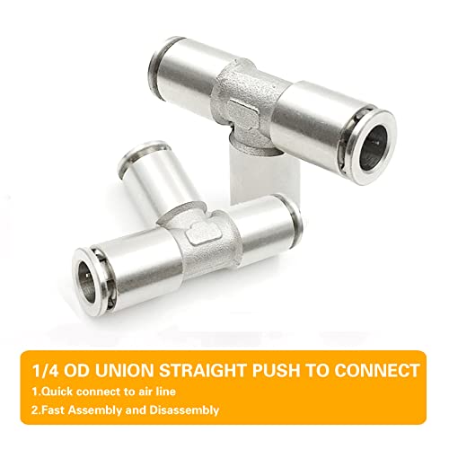 1/4 Union Tee Push to connect fittings Stainless Steel Quick Connect Fittings,CEKER 1/4" x 1/4" x 1/4" OD 3 Way Tee Shaped Tube Fittings Push Connectors Air Line Fittings 2pack - size: 1/4" OD, style: TEE