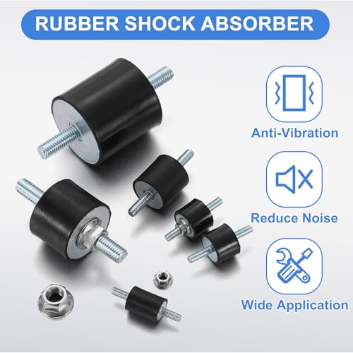 uxcell 4Pcs M5 x 12mm Rubber Mounts, 15 x 15mm Cylindrical Anti Vibration Isolator Studs Shock Absorber Double Studs with Nuts for Car Bobbin Generator Air Compressors - size: M5 x 12mm, 15 x 15mm