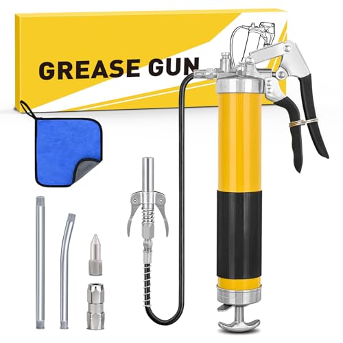 GOOACC Grease Gun Heavy Duty Pistol Grip Grease Gun Kit with Quick Release Coupler 18" Spring Flex Hose Nozzle Rigid Pipe, 8000PSI 14oz Grease Guns Tool for Automotive Farm Industrial Marine Equipment - size: Manual 14oz Yellow 8PCS