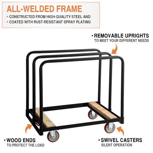 Steel Panel Truck, Drywall Cart W/ 5” PU Swivel Wheels, Heavy-Duty Panel Dolly Cart W/ 1500 LBS Capacity, for Handling Wall Panel/Lumber/Folding Table/Sheetrock， 36" L X 24" W