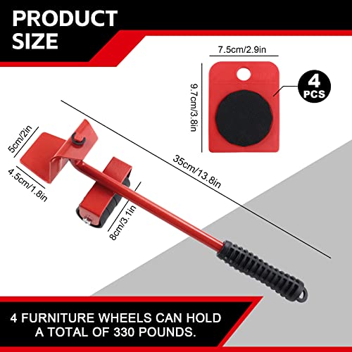 Furniture Dolly with 4 Wheels & Furniture Lifter, 330 Lbs Load Capacity Moving Dolly, Heavy Duty Furniture Lift Mover Tool Set, Furniture Movers for Couch Refrigerator Bed Hardwood