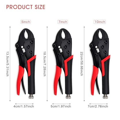 3pcs Locking Pliers Set, 5inch 7inch 10inch Curved Jaw Locking Pliers with Anti-slip Handle Heavy Carbon Steel Vice Grip for Clamping Twisting Welding - size: 5inch+7inch+10inch 3 pcs