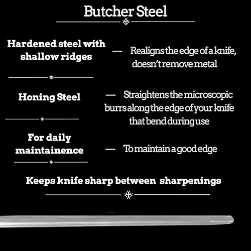 Professional Butcher’s Honing Steel – Round Rod for Chefs, Meat Cutters, and Home Kitchens – Carbon Steel Knife Alignment Tool with Non-Slip Handle (14 inch) - size: 14 inch