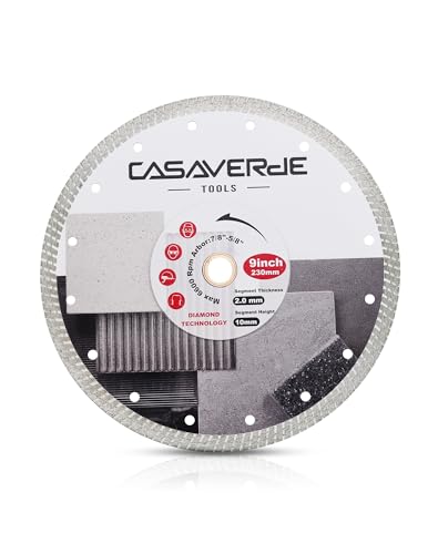 Casaverde Diamond Tile Blade 9" Super Thin Turbo for Hard Tile, Ceramic, Marble, Granite, Porcelain - size: 9 inch