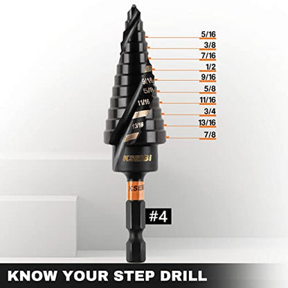 KSEIBI 12 Steps 3/16-7/8 inch SAE Standard Step Drill Bit 575078 - style: 12 steps (3/16”-7/8”)