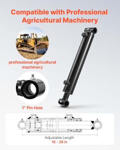 VEVOR Double Acting Hydraulic Cylinder, 2" Bore x 10" Stroke, Max 3500PSI Hydraulic Cylinder, Heavy-Duty Welded Cross Tube Cylinders with 1" Pin Hole & SAE #6 Port for Agricultural Machinery, Tractors - size: 2x10