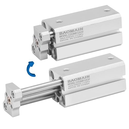 Baomain Pneumatic Compact Air Cylinder, Bore 12mm Stroke 30mm Guide Rod Type Directly Mounted Double Acting CDQMB12-30