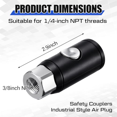 4 Pack 3/8" Npt Industrial Air Coupler Set, High Flow Safety Quick Connect Fittings, 3/8" Female Npt Thread, Push Button Release for Medical, Automation Equipment, Construction - size: 3/8 Inch