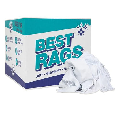 Arkwright Tshirt Box of Rags - 10 lb Box - Low Lint, Streak-Free Multipurpose Professional Cotton Cleaning Cloths for Stain, Paint, Wood, and Grease, White - size: 10 lb Box
