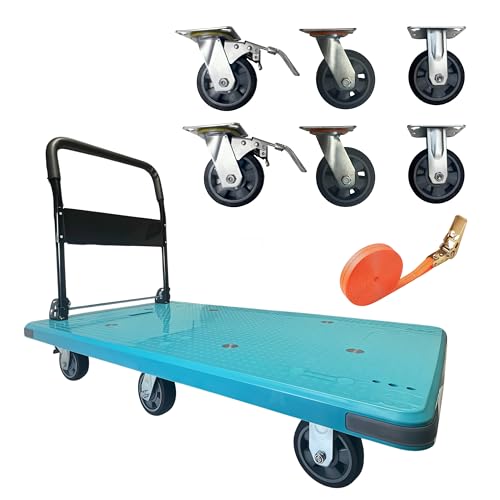 Heavy Duty Flatbed Cart with Swivel Wheels with Brakes,47.2" Lx27.5 W - color: Blue, size: Extra Large