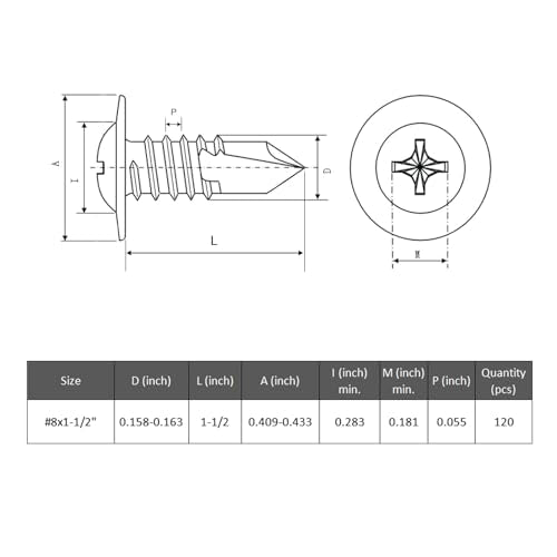 VGBUY 120Pcs #8 x 1-1/2" Self Drilling Screws for Metal,410 Stainless Steel Black Zinc Plated,Self Tapping Sheet Metal Screws,Modified Truss Head - color: Black Modified Truss Head, size: #8 x 1-1/2 inch