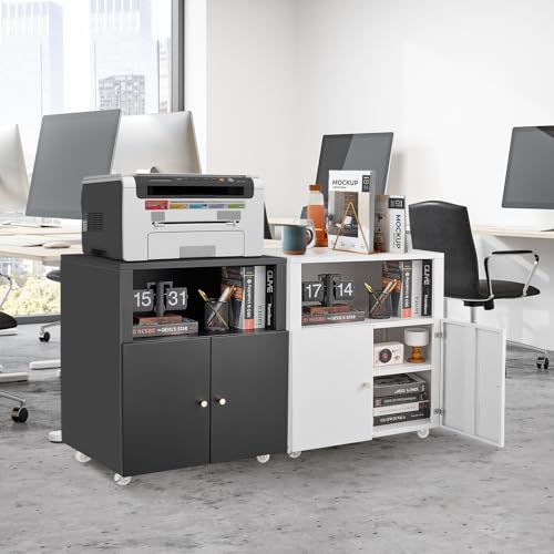 Heavy Duty Large Metal Printer Stand Cabinet with Storage, Black - color: Black