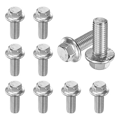 M METERXITY 10 Pack Flanged Hex Head Bolts, M12 x 30mm 304 Stainless Steel External Hex Drive Screws, Metric Fully Threaded Screw for Furniture Car DIY Project [Silver Tone] - size: M12 x 30mm