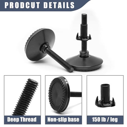 Black M8 Fixed Leveling Feet 8 Pack T-Nuts Wrench Incl - size: M8*50mm, 8Pcs