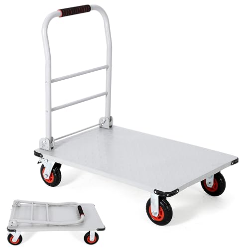 Heavy Duty Platform Truck Cart, 36"X24" Flatbed Cart Folding Hand Trucks, 2000Lbs, 6" Swivel Brake Casters, Foldable Folding Dolly for Warehouse Garage Moving